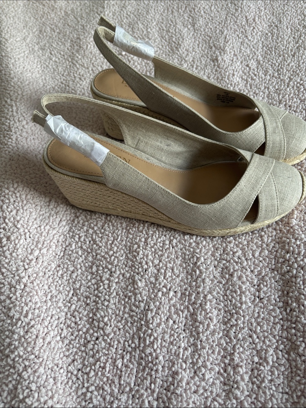 Lauren Ralph Lauren Linen Slingback Espadrille Wedges in Beige